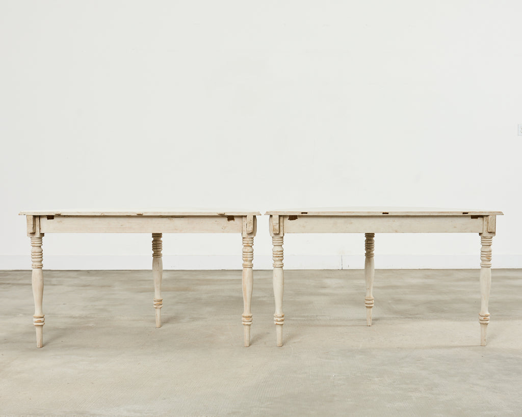 Pair of Swedish Gustavian Style Painted Pine Demilune Consoles