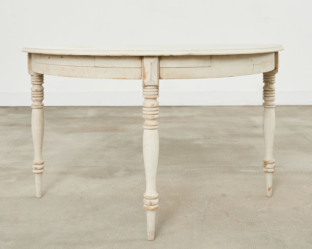 Pair of Swedish Gustavian Style Painted Pine Demilune Consoles