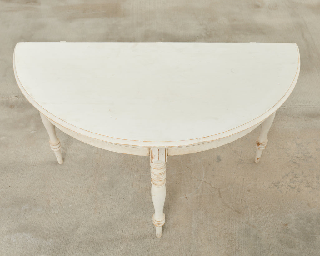 Pair of Swedish Gustavian Style Painted Pine Demilune Consoles