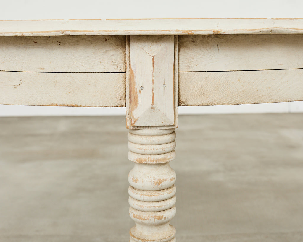 Pair of Swedish Gustavian Style Painted Pine Demilune Consoles