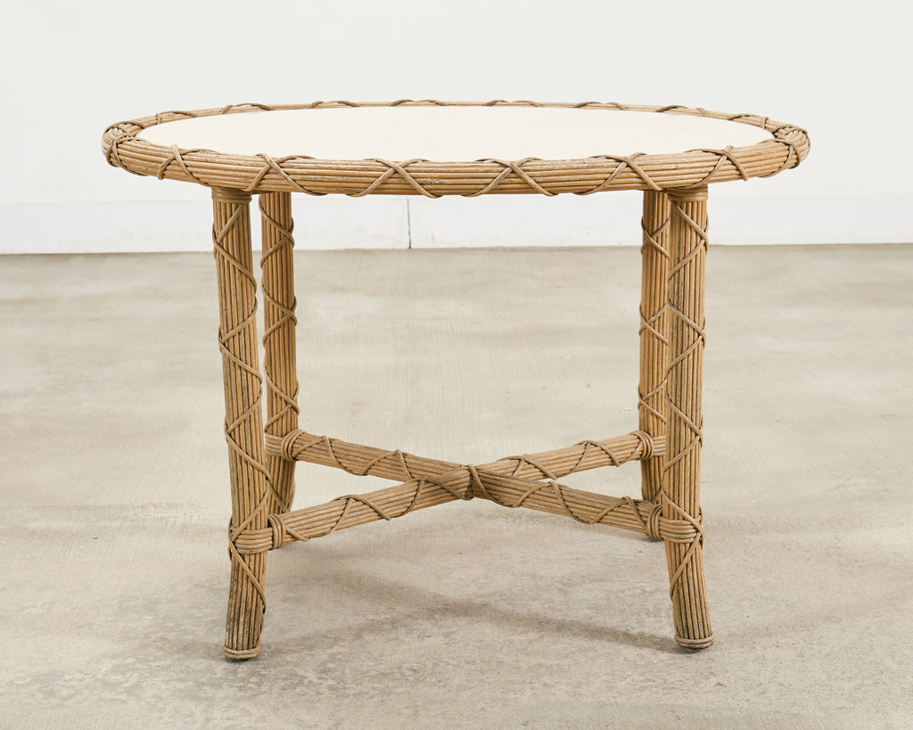 Pair of Danny Ho Fong Organic Modern Rattan Marble Tables