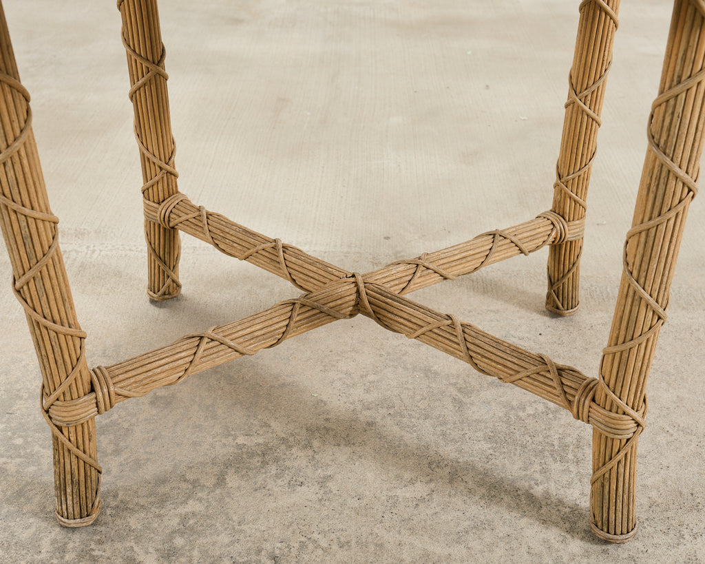 Pair of Danny Ho Fong Organic Modern Rattan Marble Tables