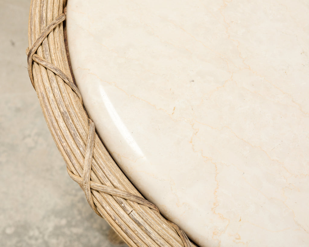 Pair of Danny Ho Fong Organic Modern Rattan Marble Tables