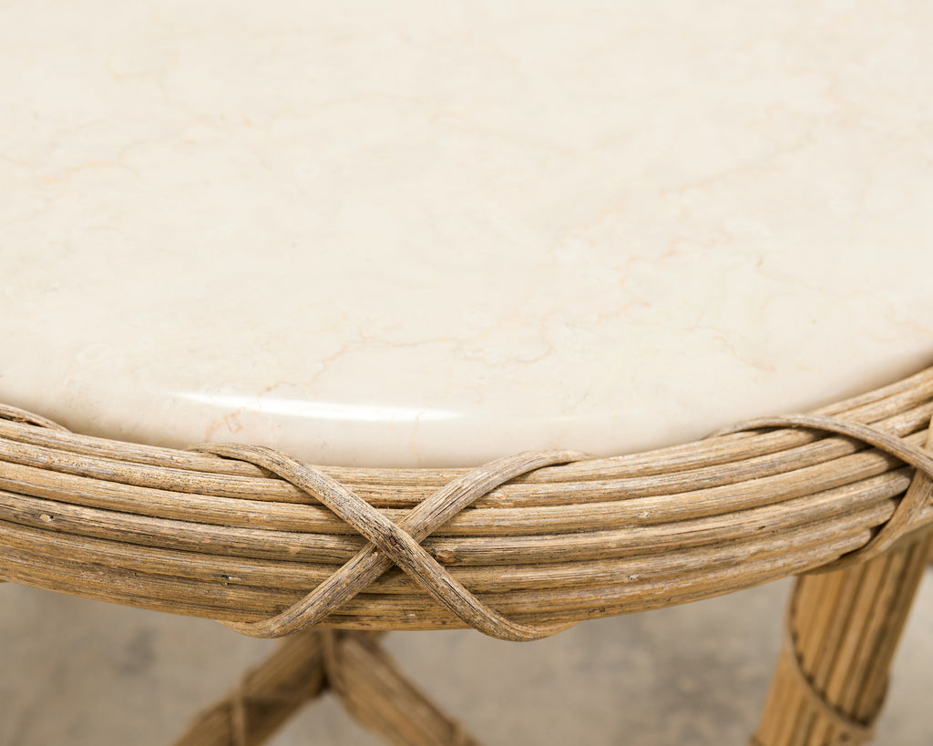 Pair of Danny Ho Fong Organic Modern Rattan Marble Tables