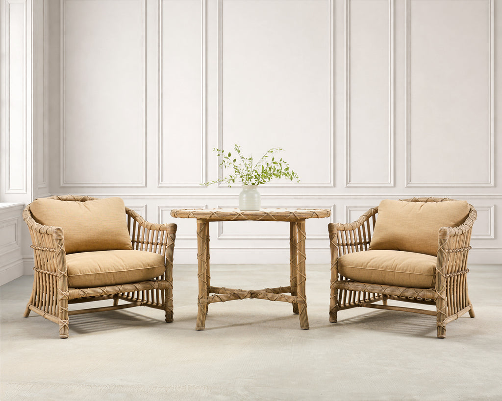 Pair of Danny Ho Fong Organic Modern Rattan Marble Tables