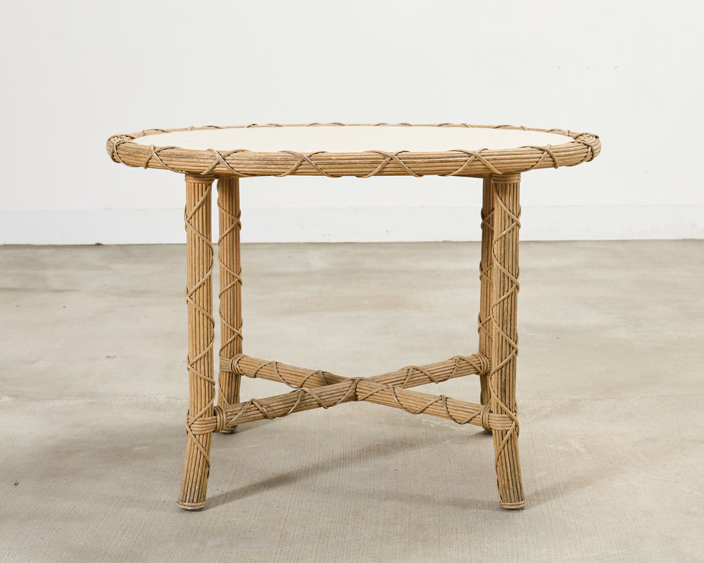 Pair of Danny Ho Fong Organic Modern Rattan Marble Tables