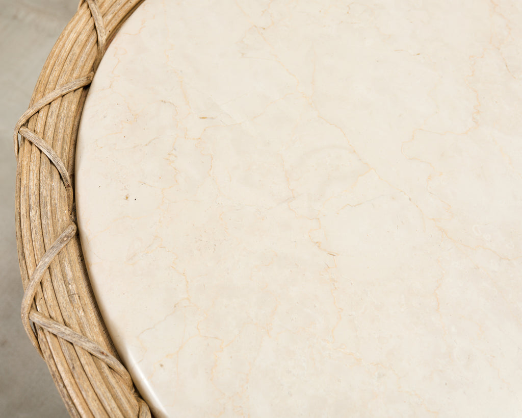 Pair of Danny Ho Fong Organic Modern Rattan Marble Tables