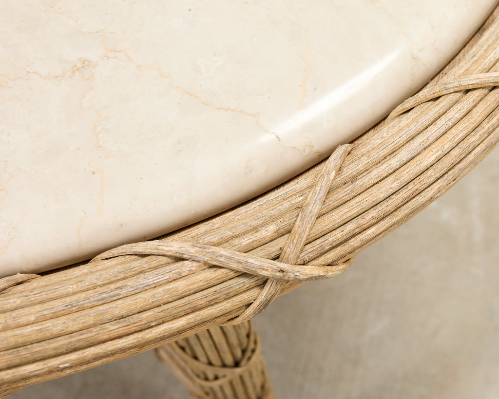 Pair of Danny Ho Fong Organic Modern Rattan Marble Tables