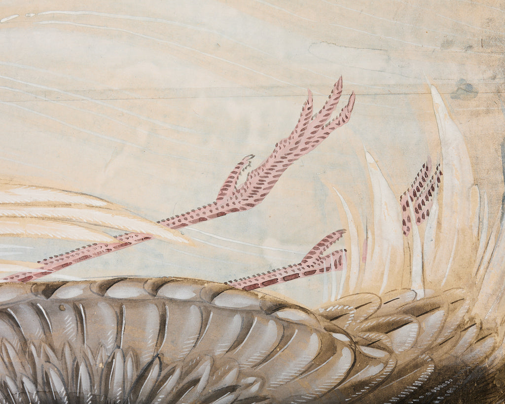 Pair of Japanese Meiji Six Panel Screen Cranes Above Cresting Waves