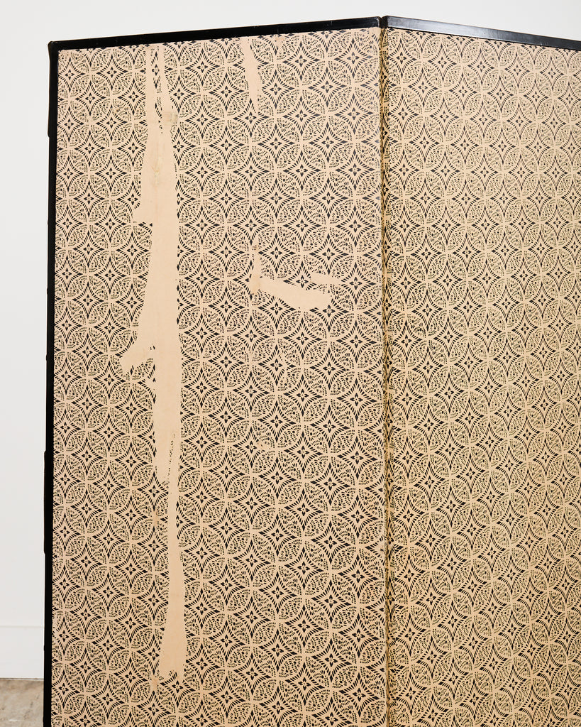 Pair of Japanese Meiji Six Panel Screen Cranes Above Cresting Waves