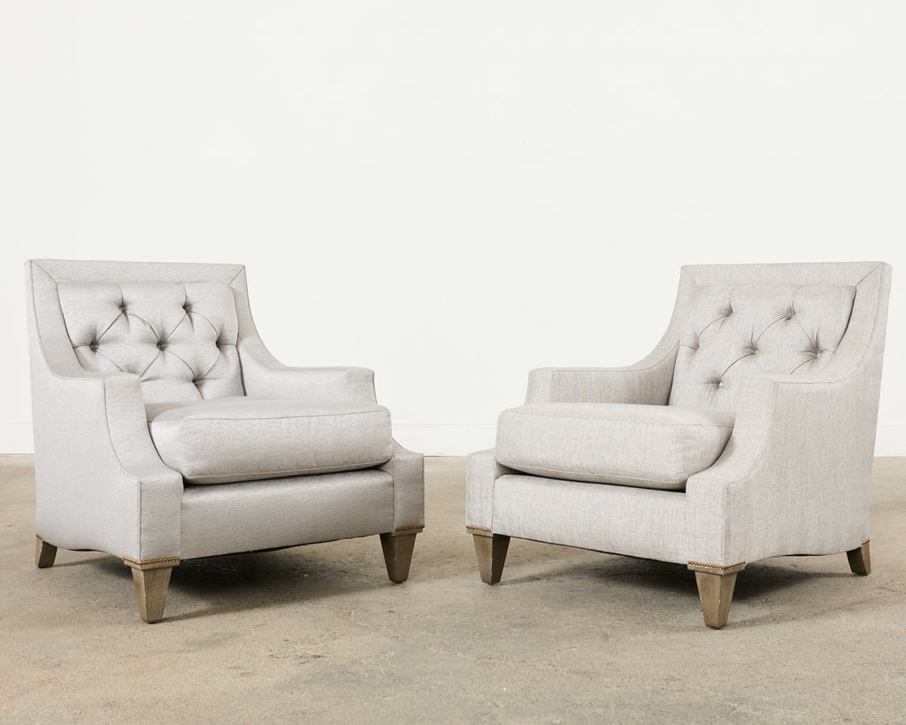 Pair of Thomas Pheasant for Baker Max Tufted Club Chairs