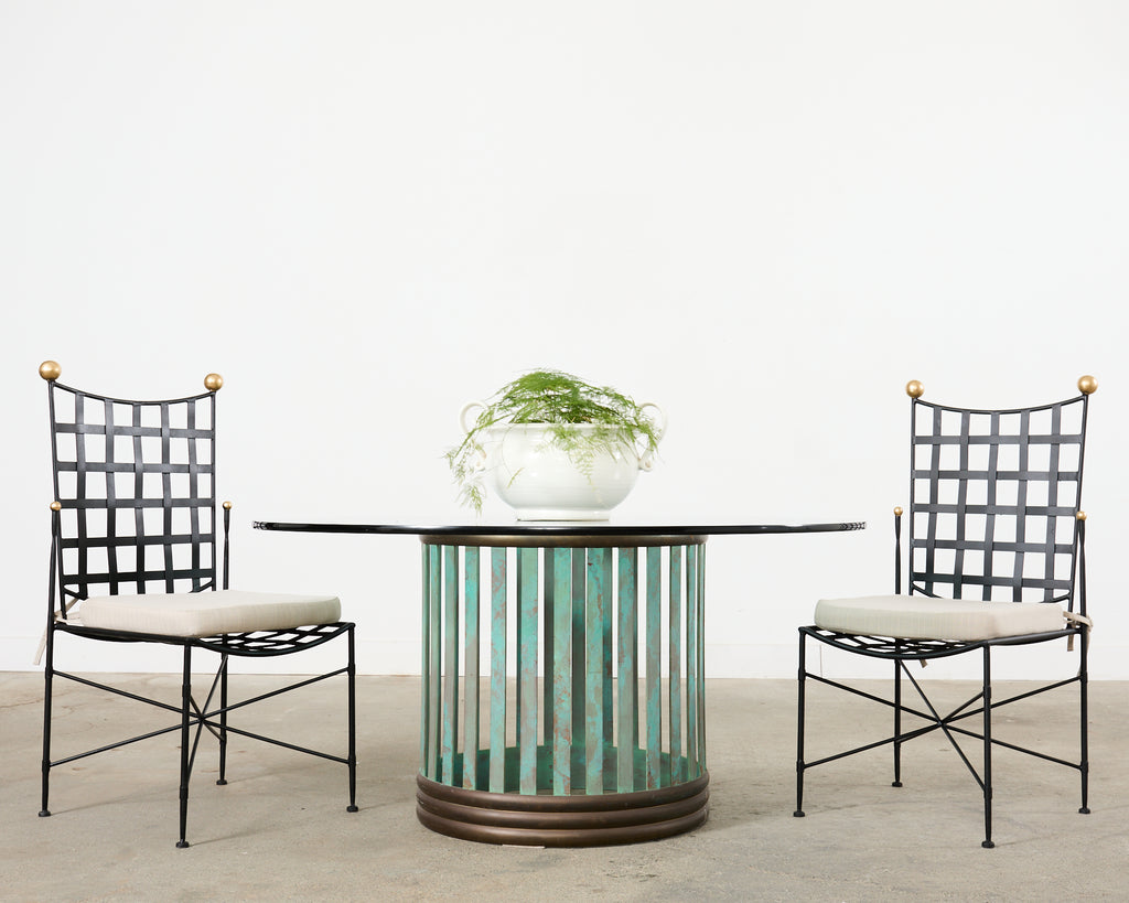 Patinated Bronze Garden Dining Center Table with Verdigris