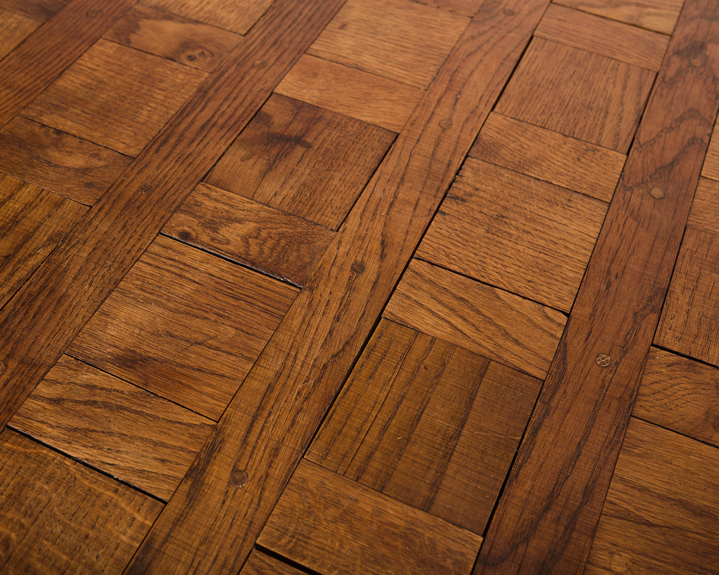 Country French Provincial Oak Farmhouse Parquetry Dining Table