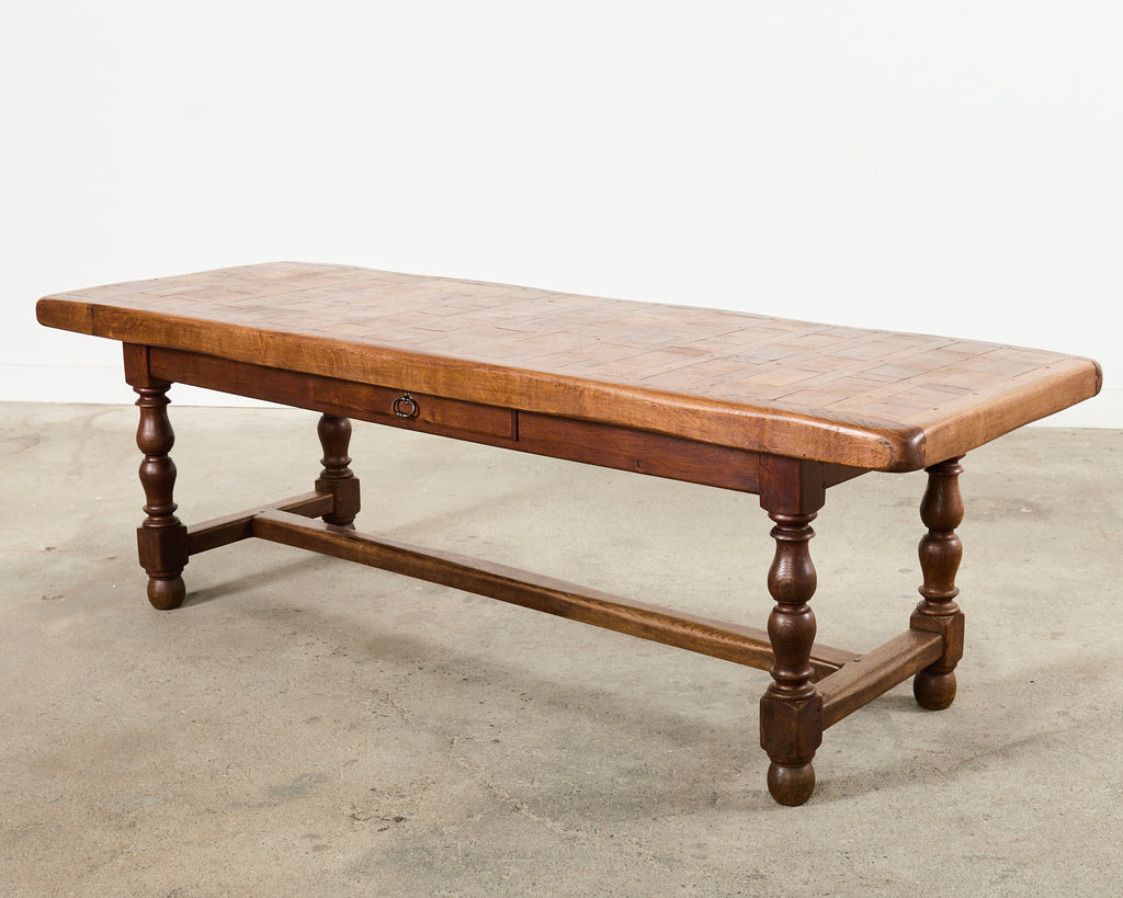 Country French Provincial Oak Farmhouse Parquetry Dining Table