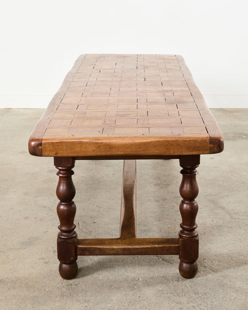 Country French Provincial Oak Farmhouse Parquetry Dining Table