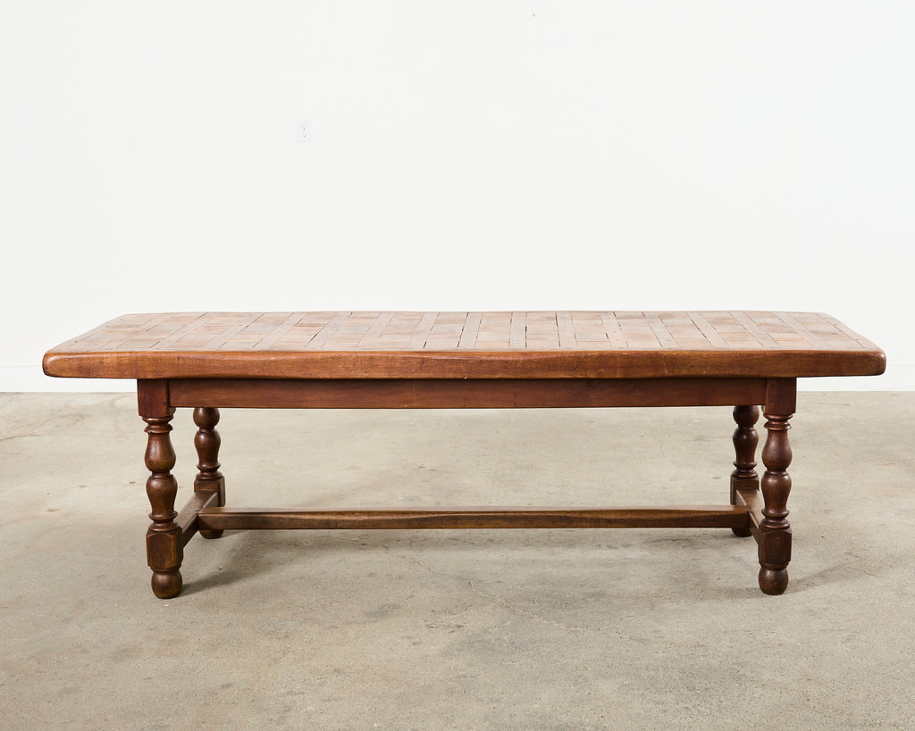 Country French Provincial Oak Farmhouse Parquetry Dining Table
