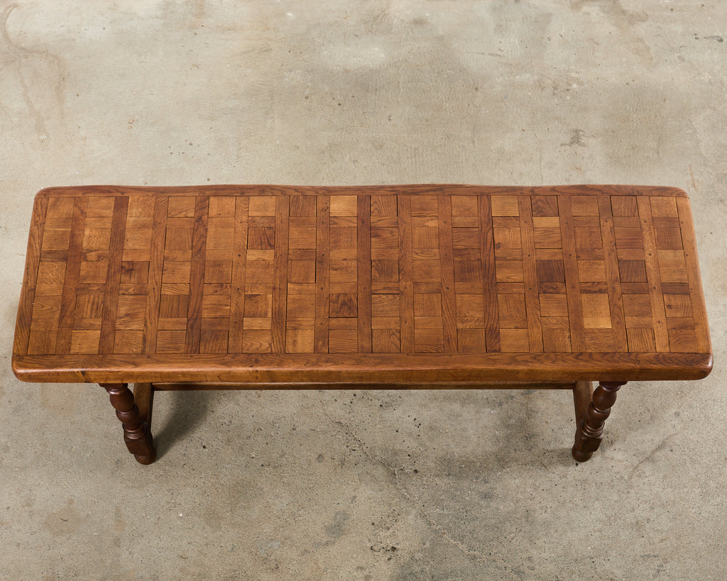 Country French Provincial Oak Farmhouse Parquetry Dining Table