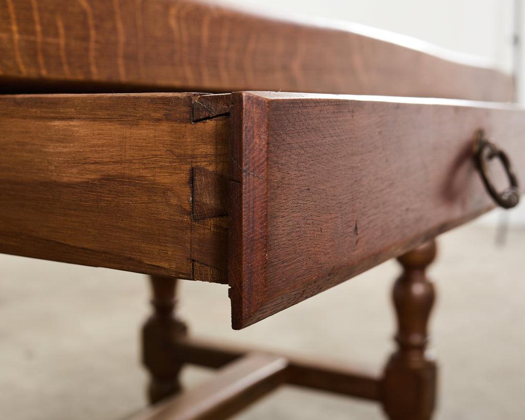 Country French Provincial Oak Farmhouse Parquetry Dining Table