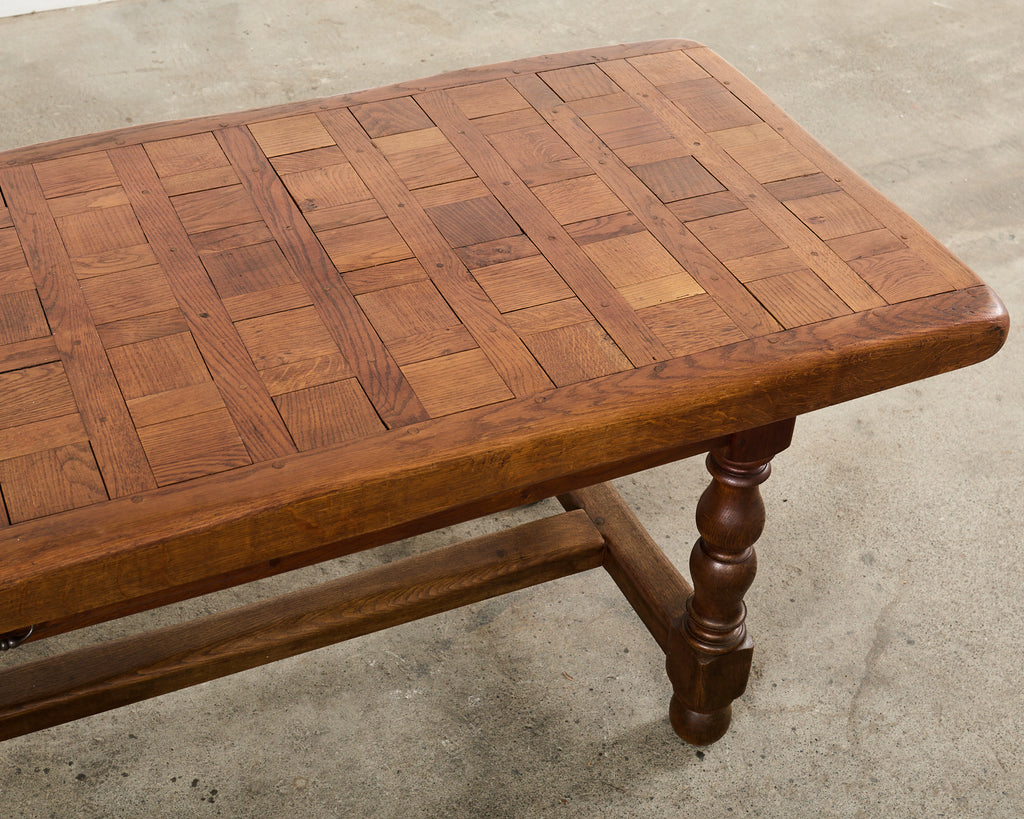 Country French Provincial Oak Farmhouse Parquetry Dining Table