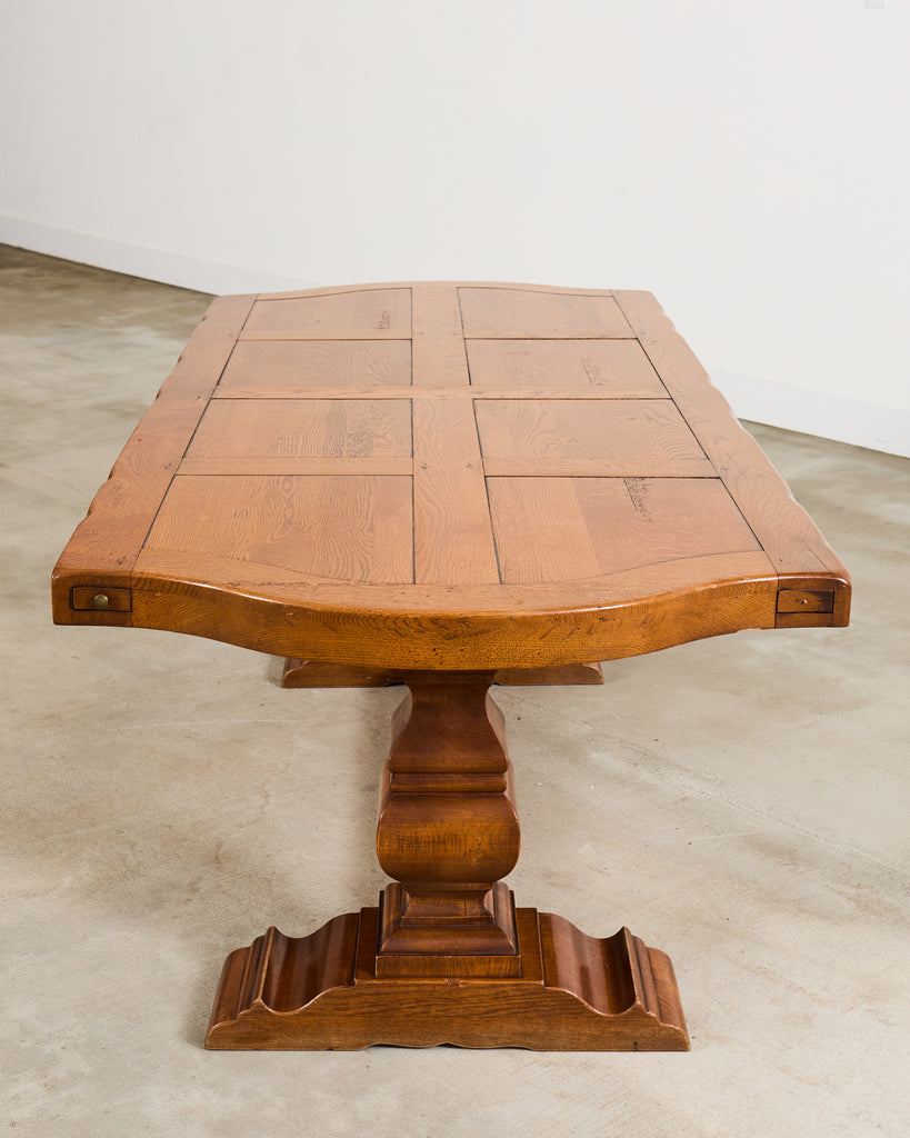 Country French Oak Parquet Top Farmhouse Trestle Dining Table