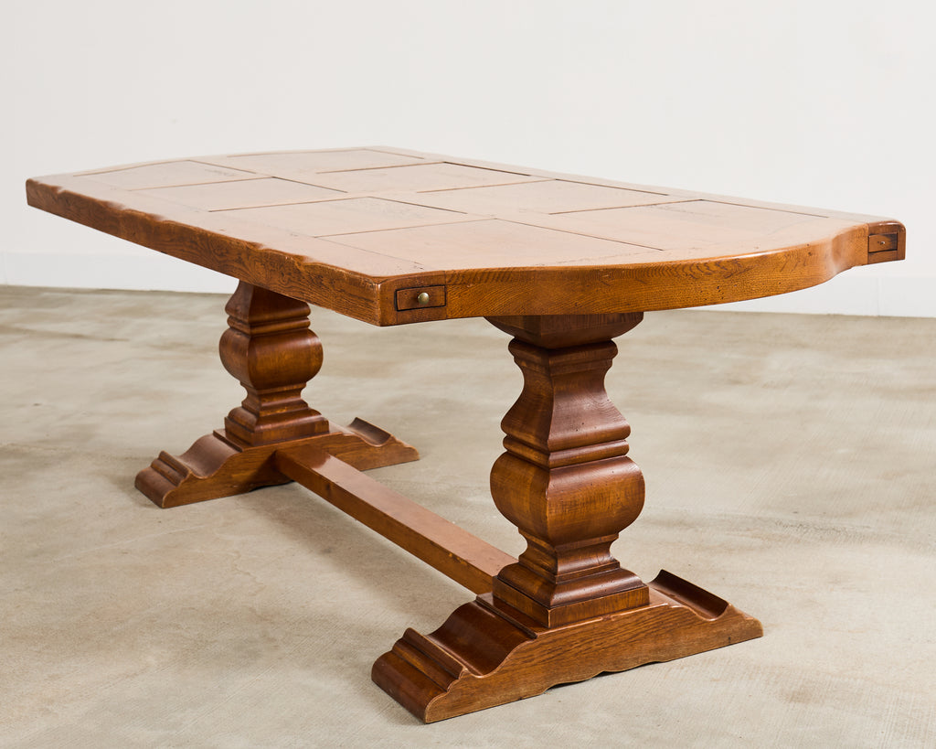 Country French Oak Parquet Top Farmhouse Trestle Dining Table
