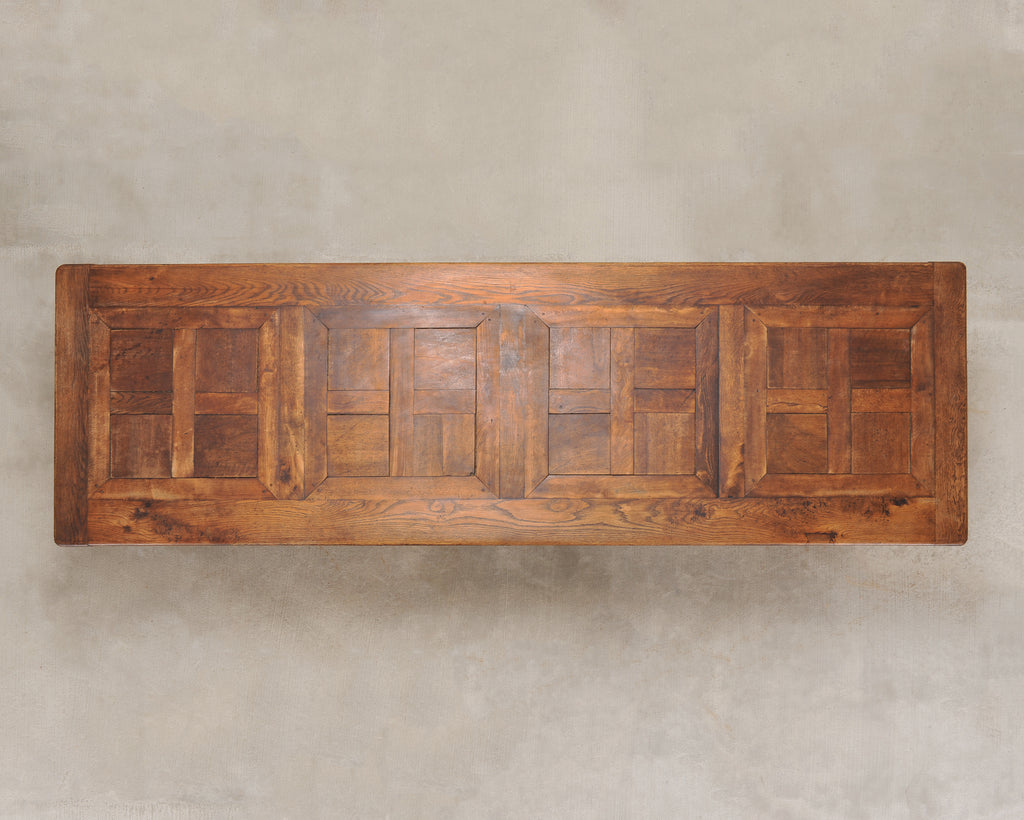 Country French Oak Parquetry-Top Farmhouse Dining Table 8 Ft