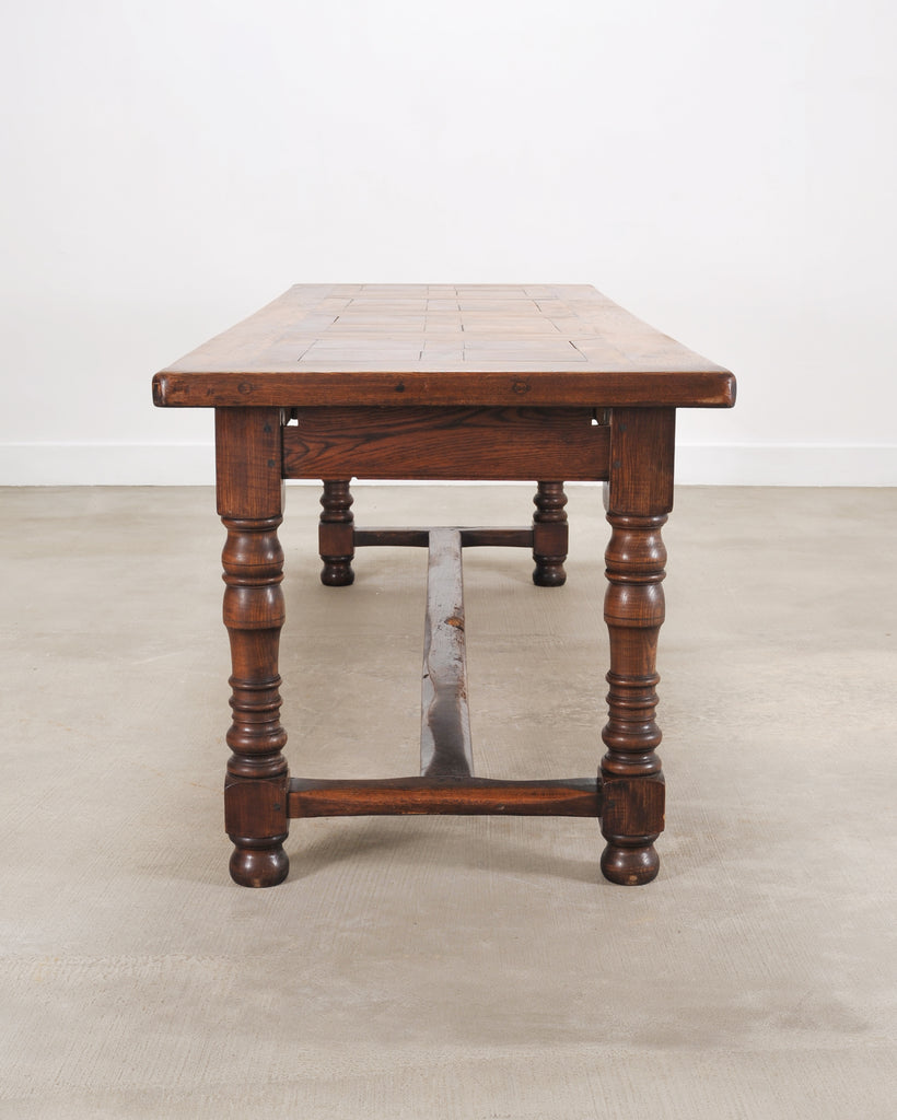 Country French Oak Parquetry-Top Farmhouse Dining Table 8 Ft