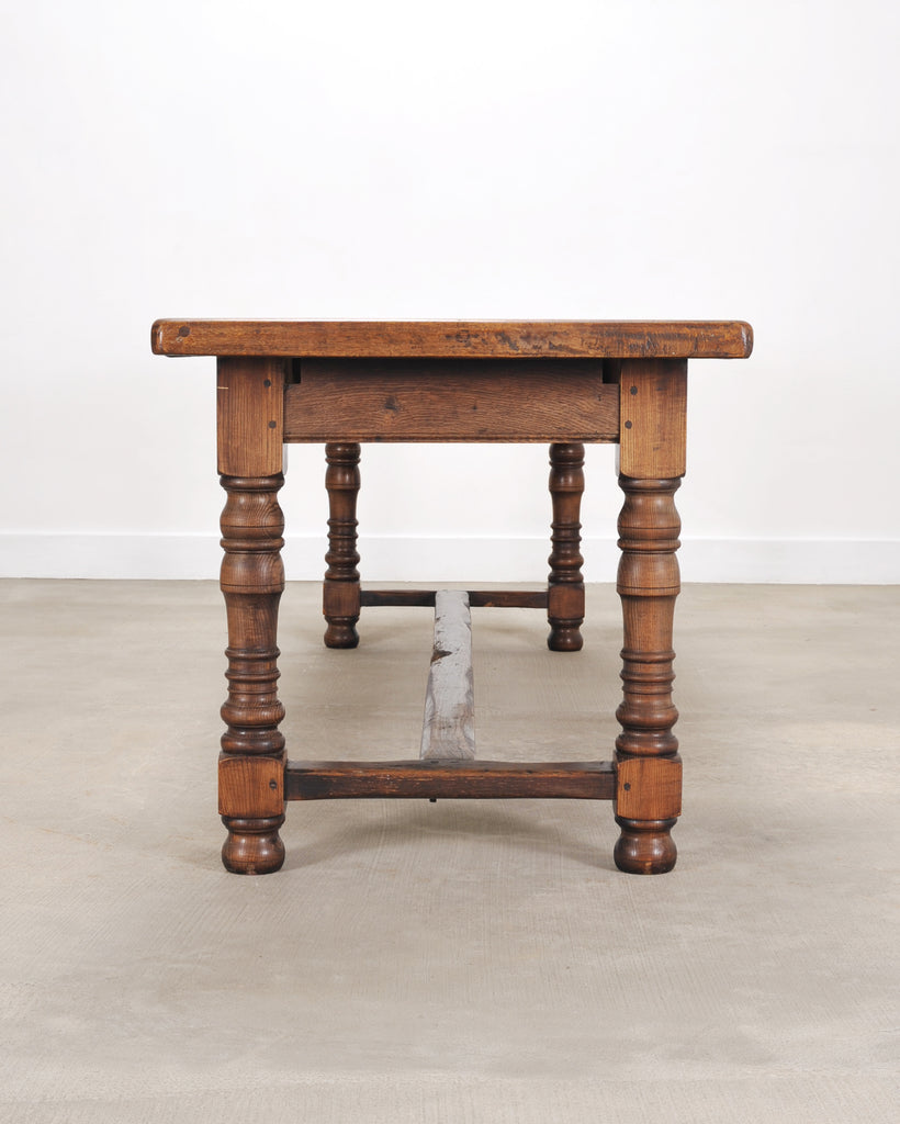 Country French Oak Parquetry-Top Farmhouse Dining Table 8 Ft