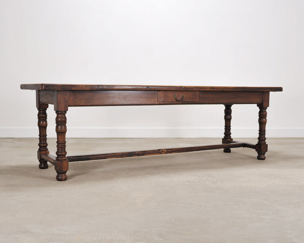 Country French Oak Parquetry-Top Farmhouse Dining Table 8 Ft