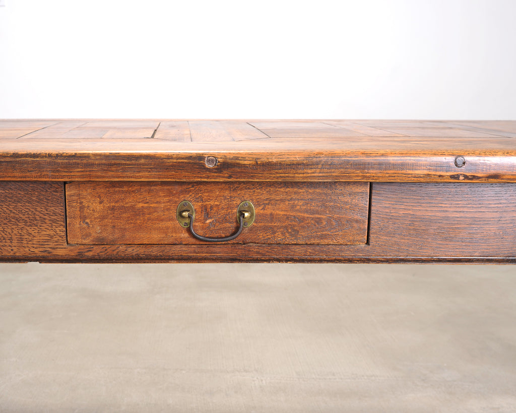 Country French Oak Parquetry-Top Farmhouse Dining Table 8 Ft