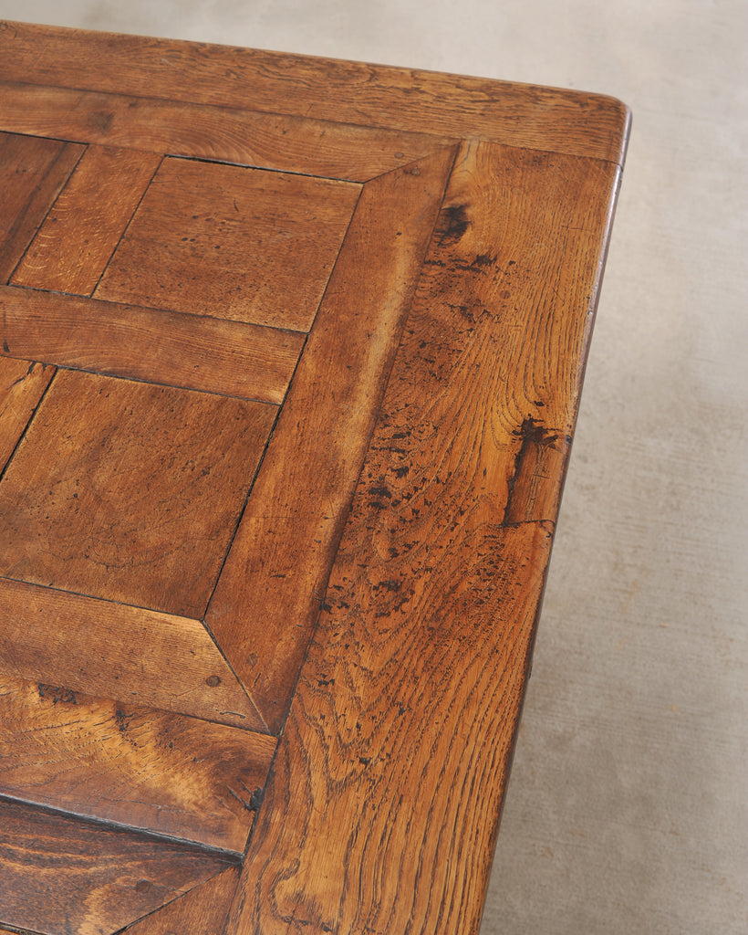 Country French Oak Parquetry-Top Farmhouse Dining Table 8 Ft