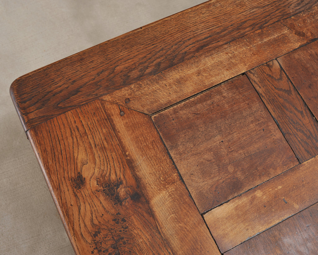 Country French Oak Parquetry-Top Farmhouse Dining Table 8 Ft