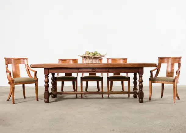 Country French Provincial Oak Farmhouse Parquetry Dining Table