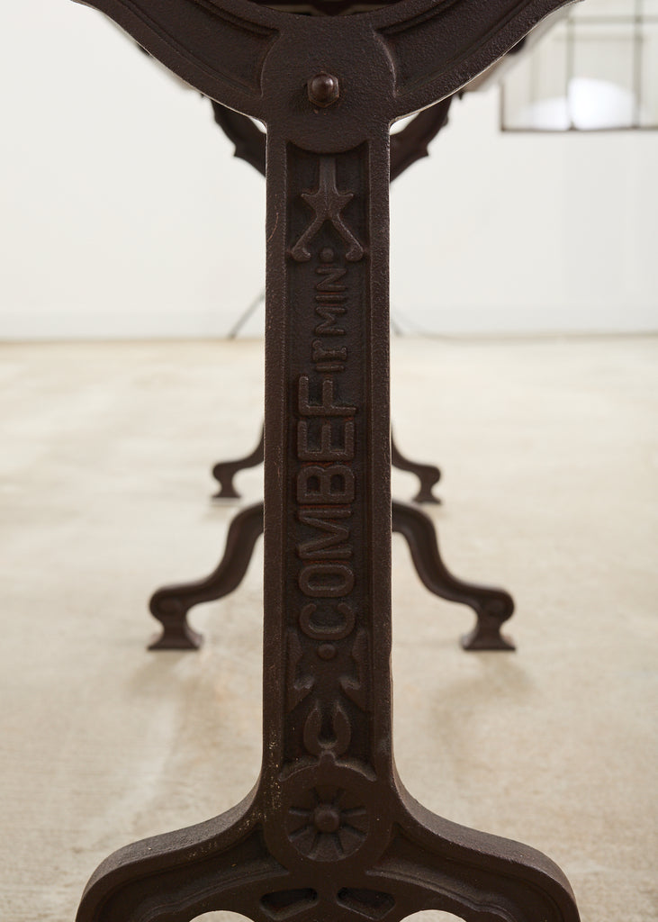 French Art Nouveau Triple Pedestal Iron Bronze Table