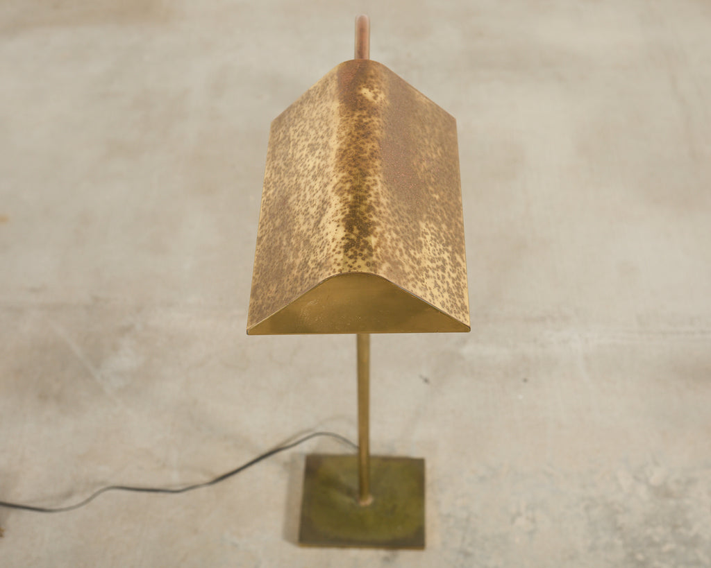 Mid-Century Adjustable Patinated Brass Pharmacy Floor Lamp