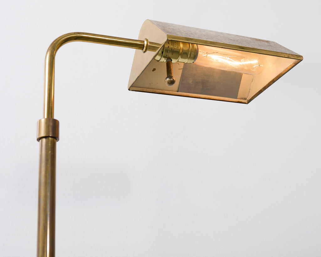 Mid-Century Adjustable Patinated Brass Pharmacy Floor Lamp