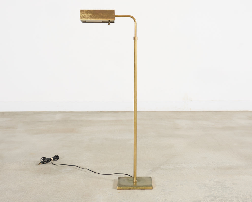 Mid-Century Adjustable Patinated Brass Pharmacy Floor Lamp