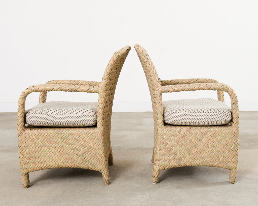 Set of Four Brown Jordan Wicker Havana Garden Armchairs