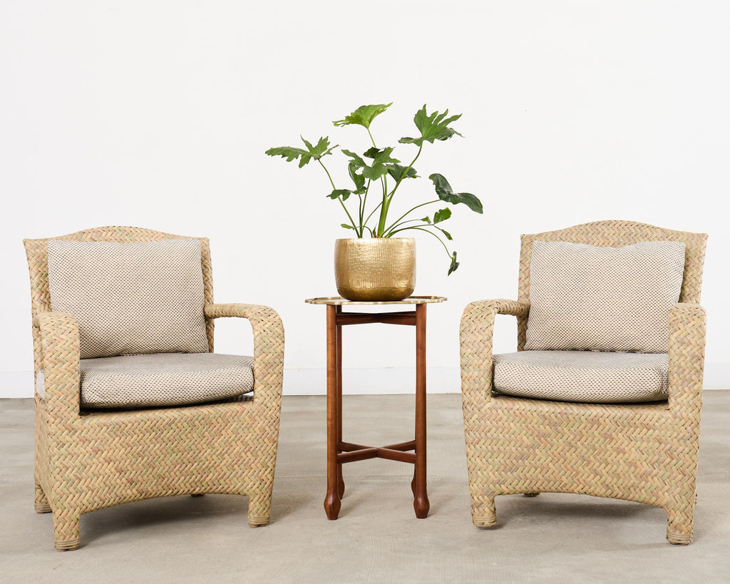 Set of Four Brown Jordan Wicker Havana Garden Armchairs