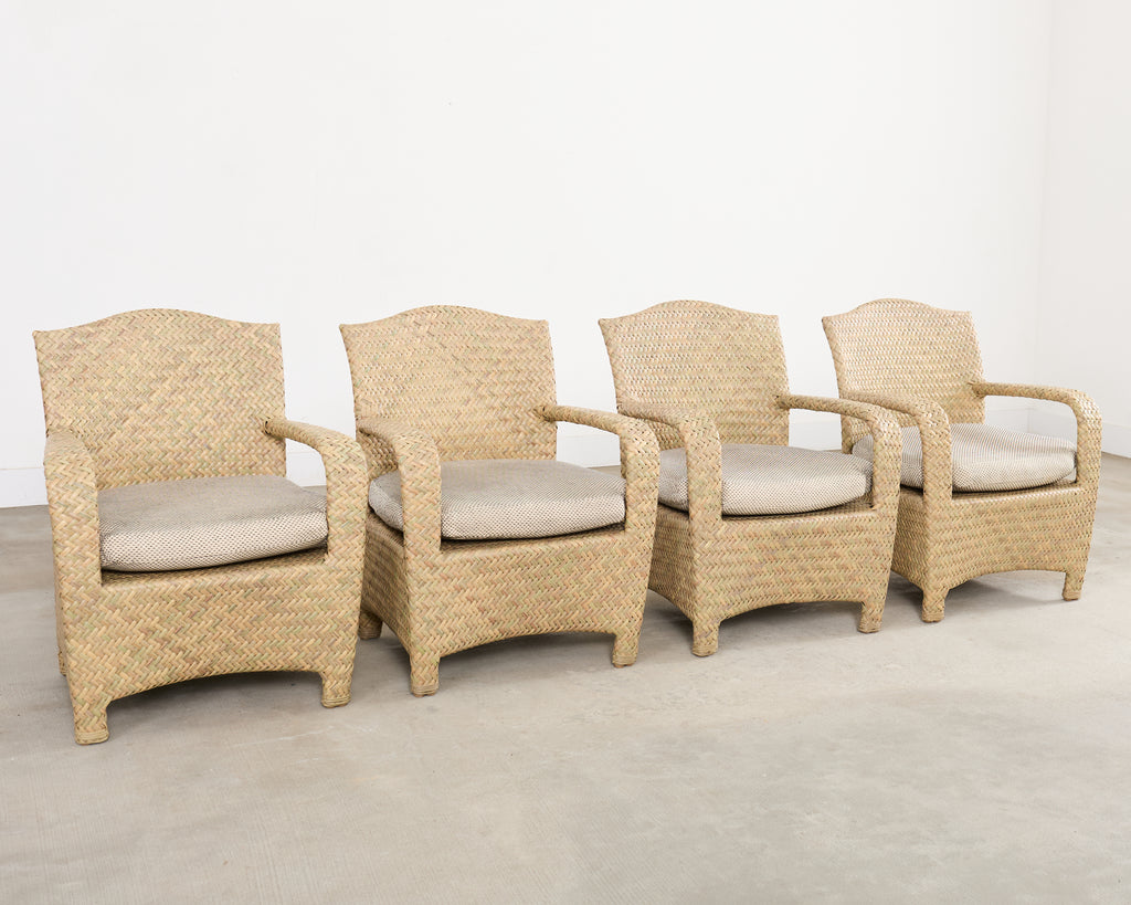 Set of Four Brown Jordan Wicker Havana Garden Armchairs