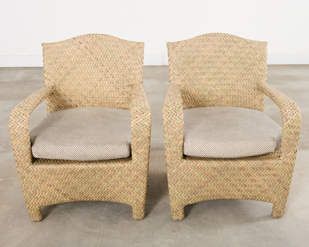 Set of Four Brown Jordan Wicker Havana Garden Armchairs