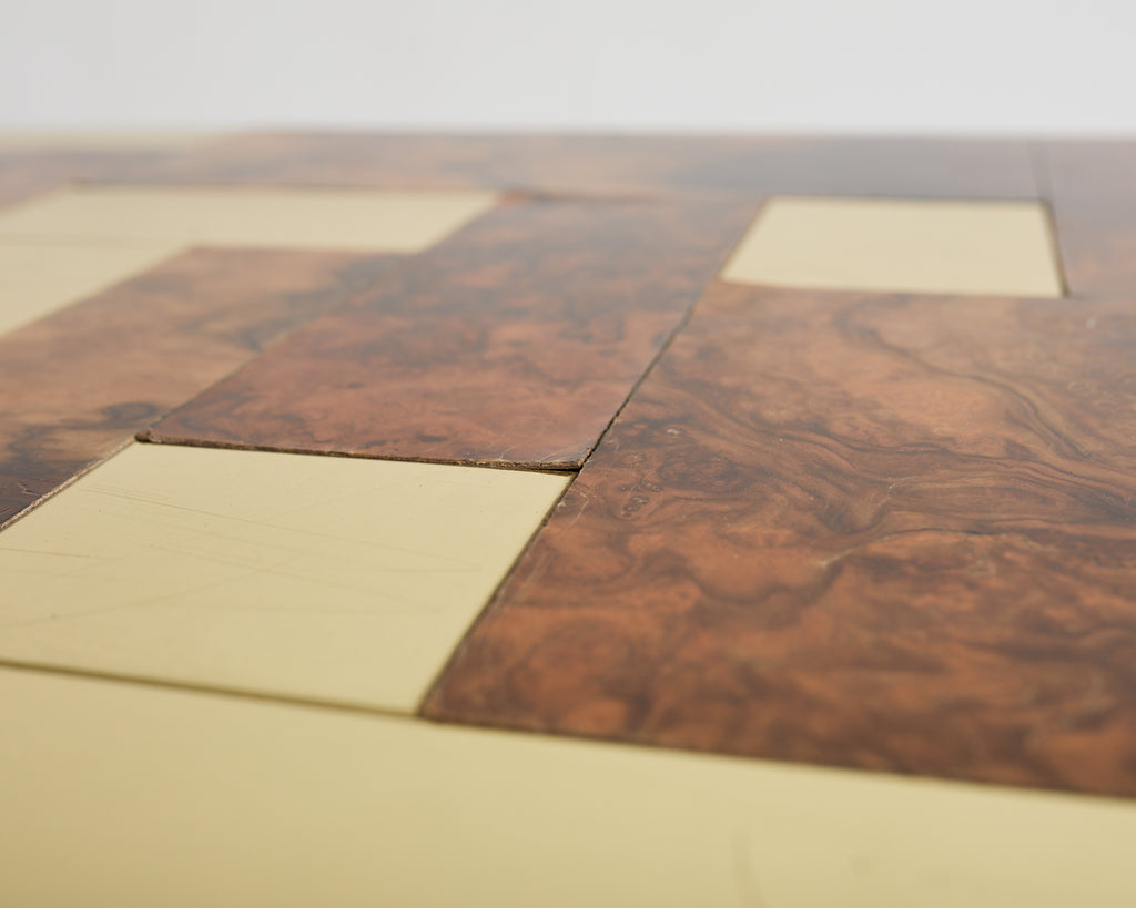 Pair of Paul Evans Signed Cityscape Burl Walnut Brass Cabinets