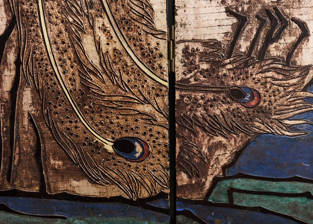 Chinese Export Eight Panel Coromandel Screen Bird Landscape