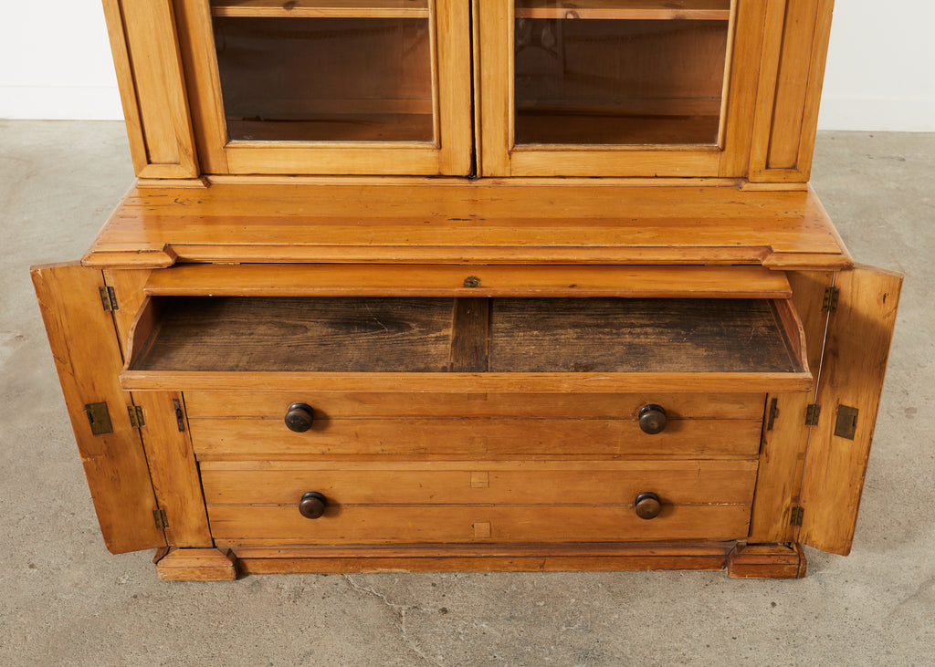 19th Century Country English Fruitwood Library Bookcase Cabinet