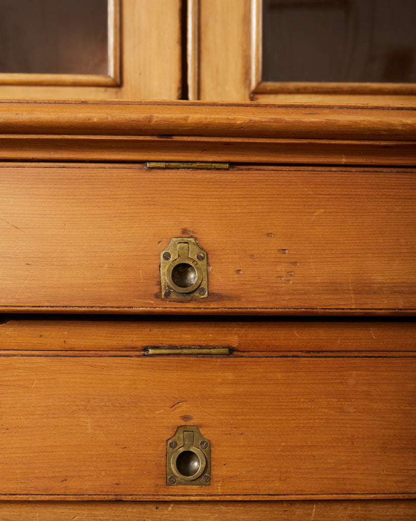 19th Century Country English Fruitwood Library Bookcase Cabinet