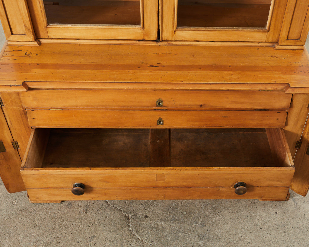19th Century Country English Fruitwood Library Bookcase Cabinet