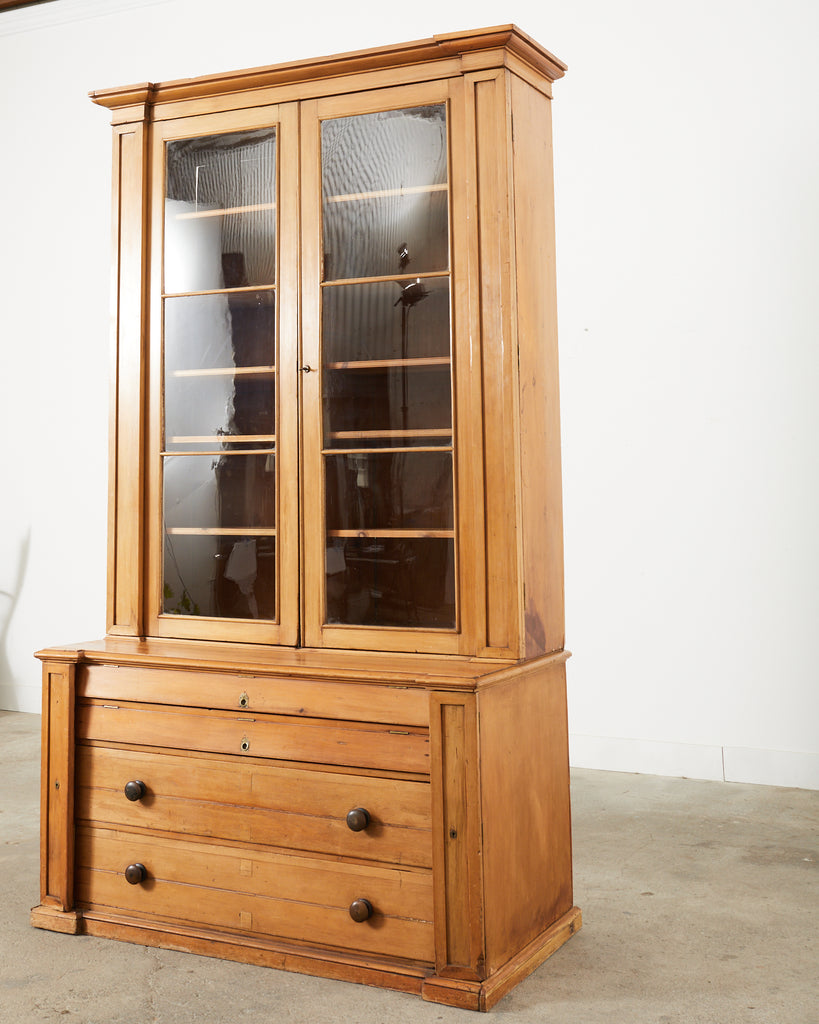 19th Century Country English Fruitwood Library Bookcase Cabinet