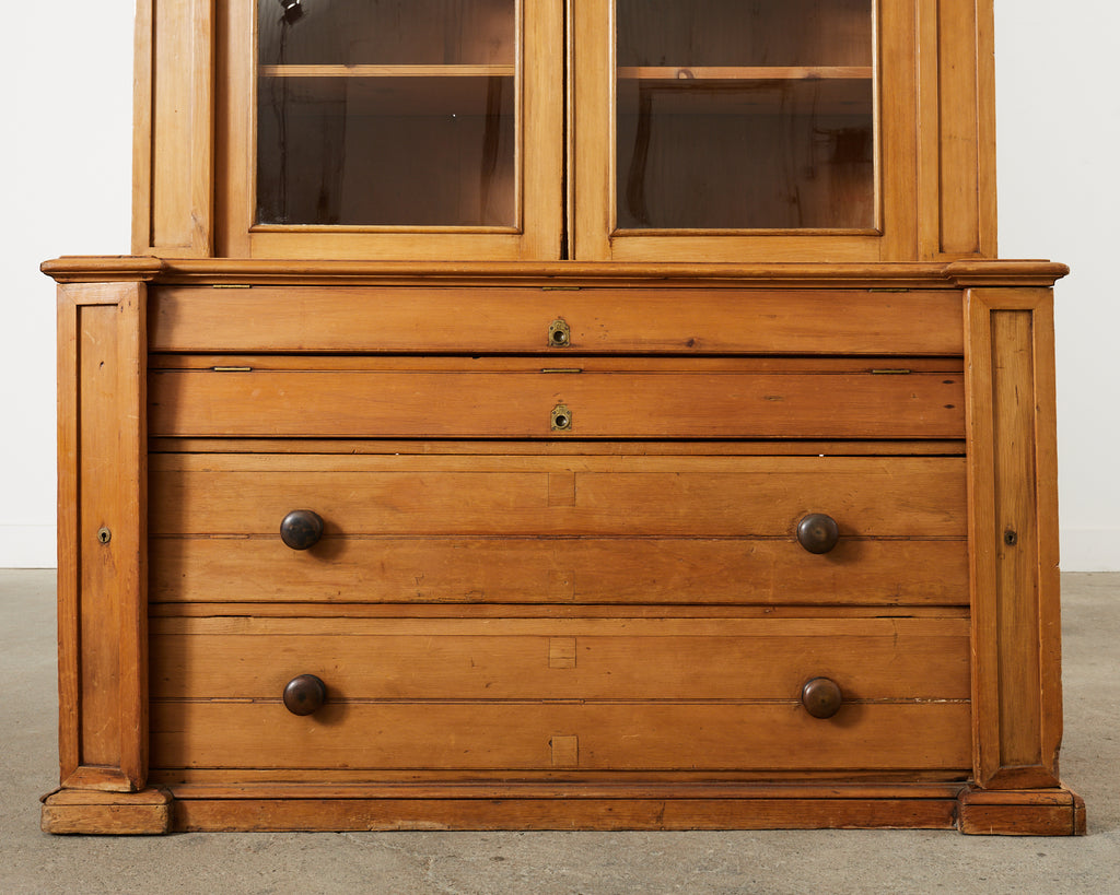 19th Century Country English Fruitwood Library Bookcase Cabinet