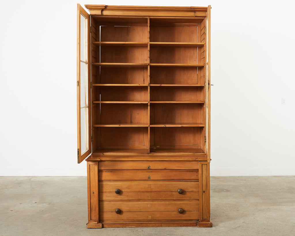 19th Century Country English Fruitwood Library Bookcase Cabinet