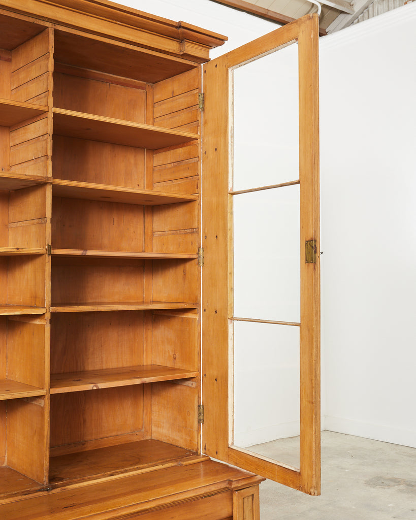 19th Century Country English Fruitwood Library Bookcase Cabinet